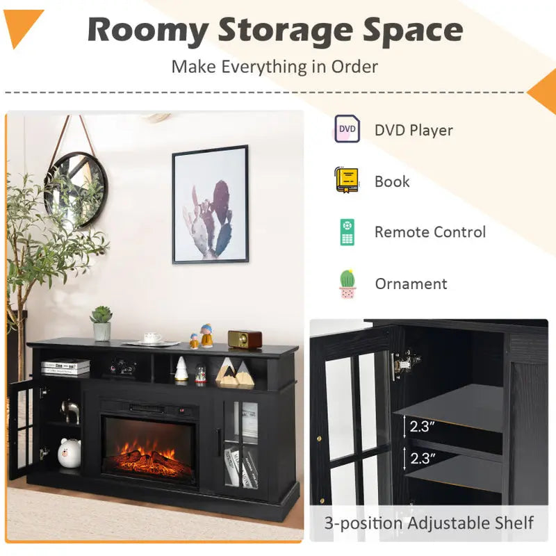 Openhaard TV Stand voor TV's tot 65 Inch met zijkasten en afstandsbediening - Puck's