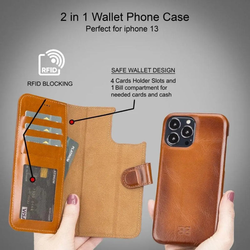 Full Leather Coating Detachable Wallet Case for Apple iPhone 13 Series - Puck's