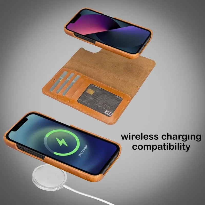 Full Leather Coating Detachable Wallet Case for Apple iPhone 13 Series - Puck's