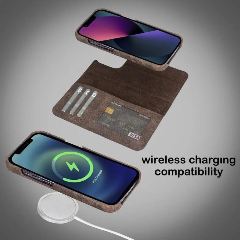 Full Leather Coating Detachable Wallet Case for Apple iPhone 13 Series - Puck's