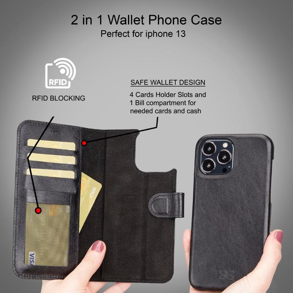 Full Leather Coating Detachable Wallet Case for Apple iPhone 13 Series - Puck's