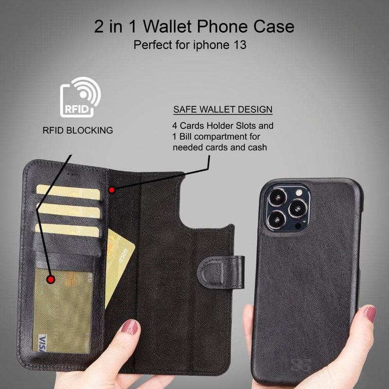 Full Leather Coating Detachable Wallet Case for Apple iPhone 13 Series - Puck's