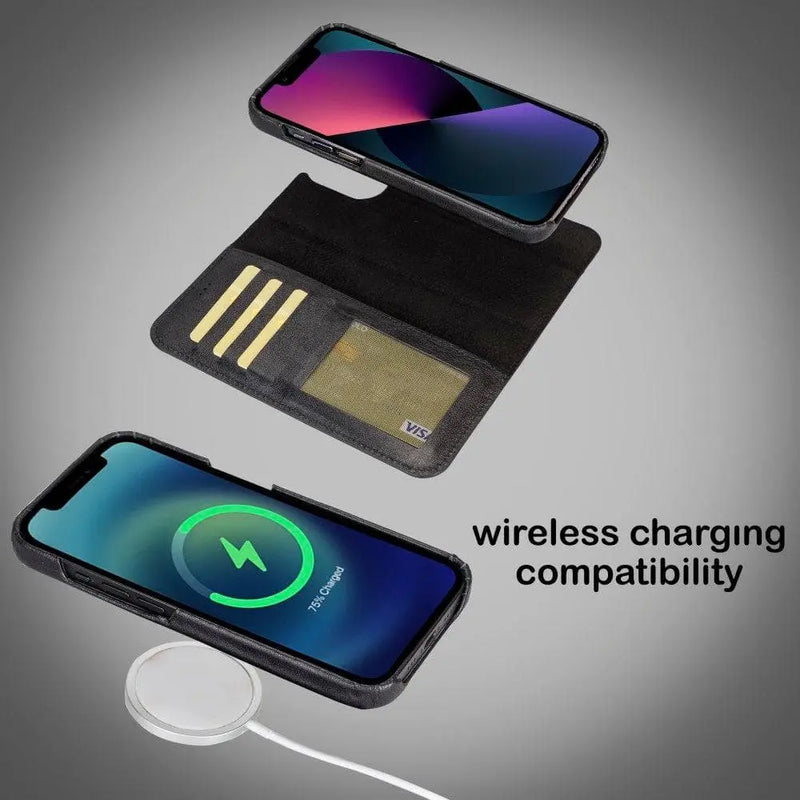 Full Leather Coating Detachable Wallet Case for Apple iPhone 13 Series - Puck's