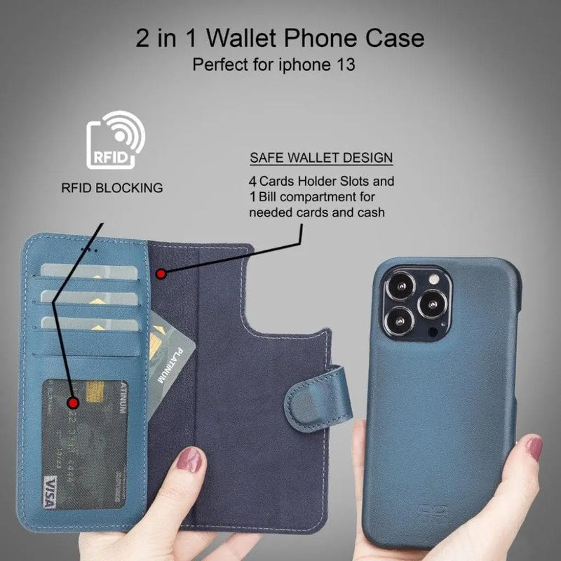Full Leather Coating Detachable Wallet Case for Apple iPhone 13 Series - Puck's