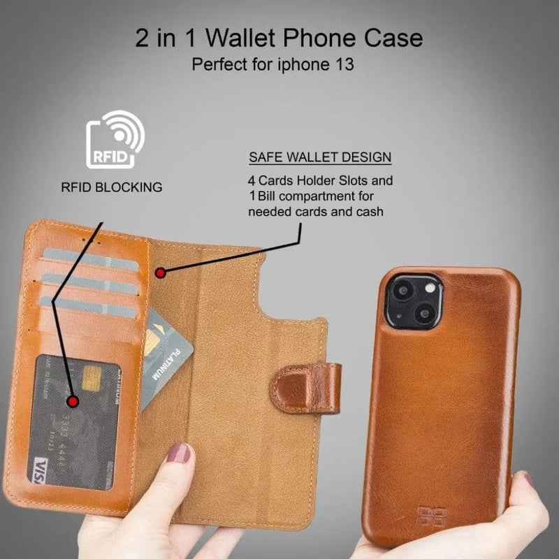 Full Leather Coating Detachable Wallet Case for Apple iPhone 13 Series - Puck's