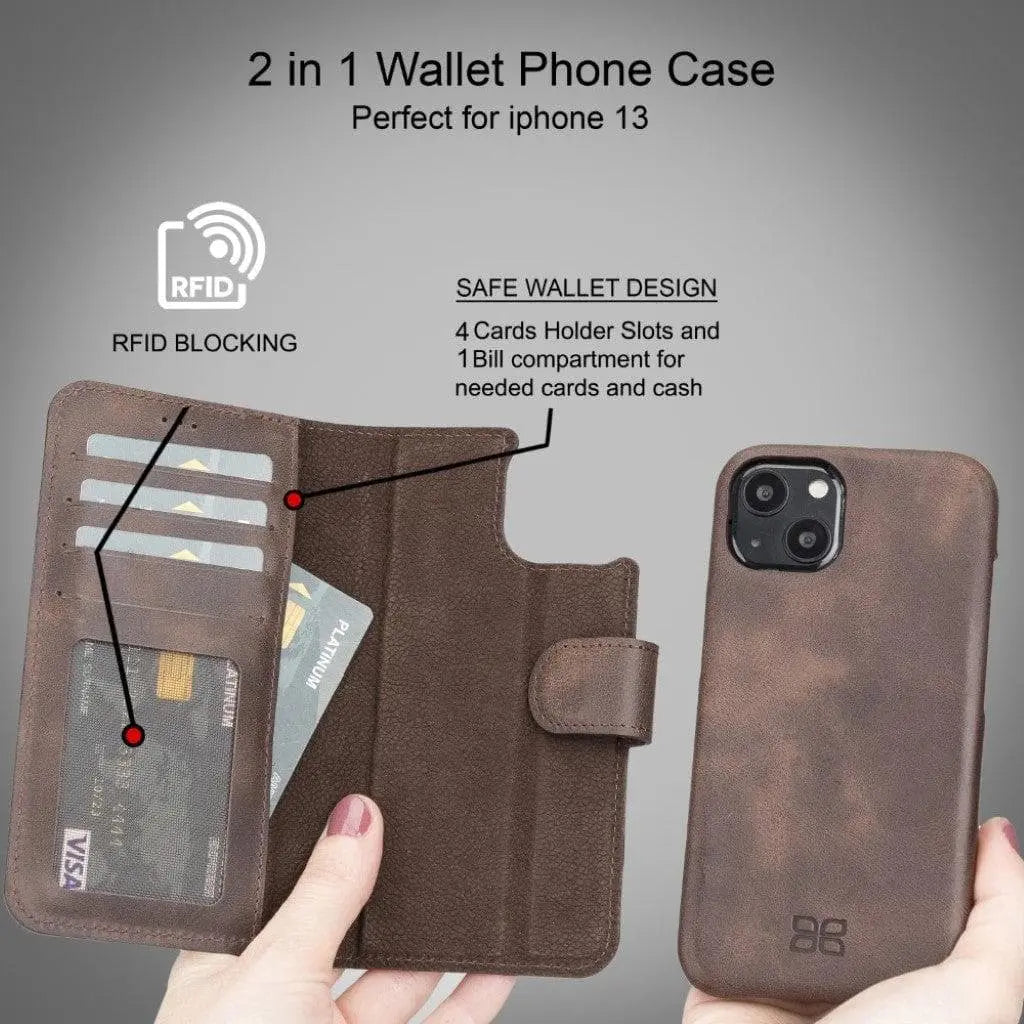 Full Leather Coating Detachable Wallet Case for Apple iPhone 13 Series - Puck's