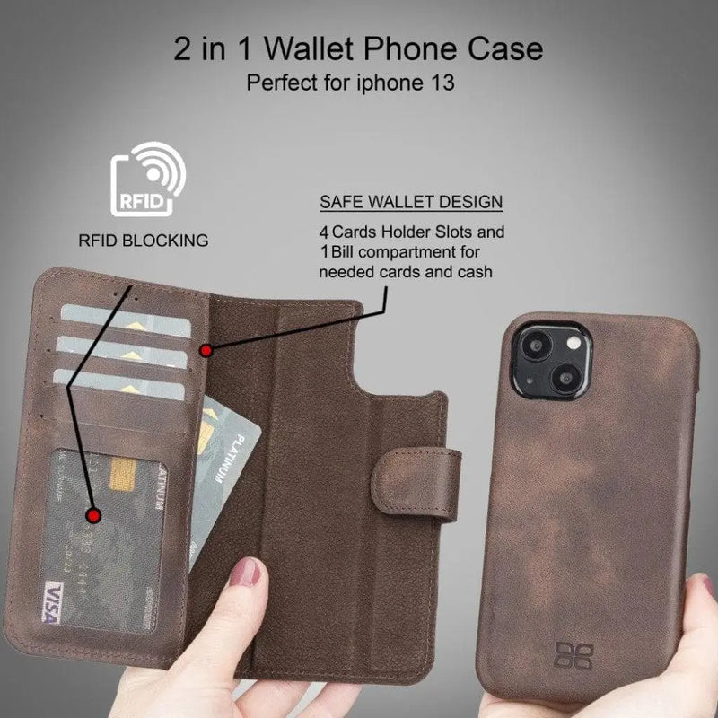 Full Leather Coating Detachable Wallet Case for Apple iPhone 13 Series - Puck's
