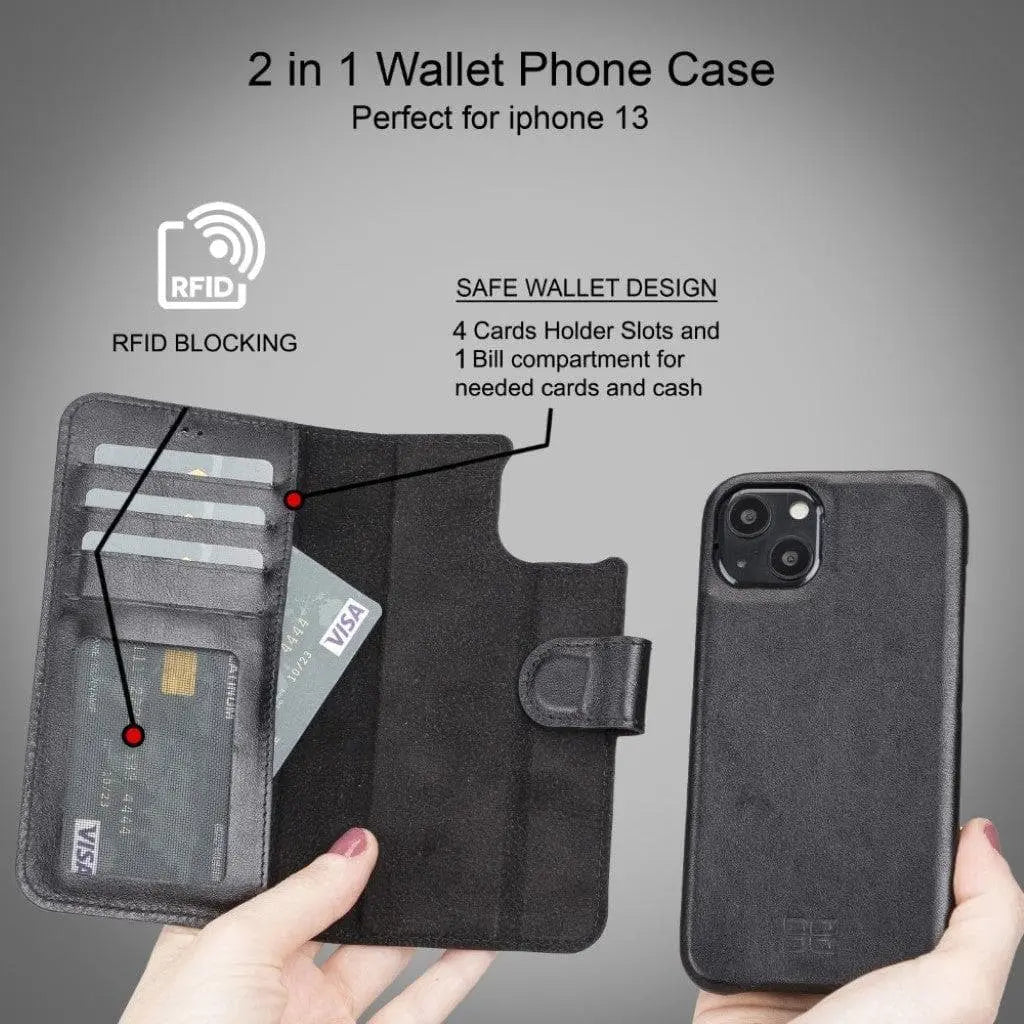 Full Leather Coating Detachable Wallet Case for Apple iPhone 13 Series - Puck's
