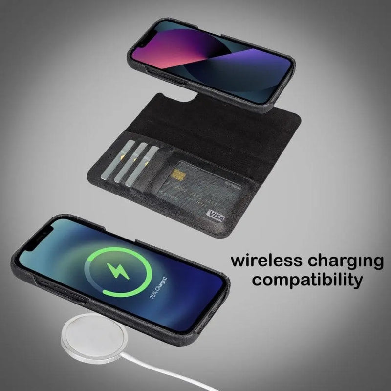 Full Leather Coating Detachable Wallet Case for Apple iPhone 13 Series - Puck's