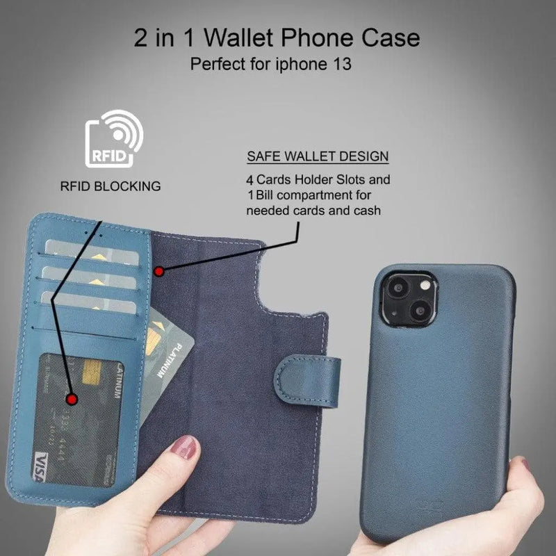 Full Leather Coating Detachable Wallet Case for Apple iPhone 13 Series - Puck's