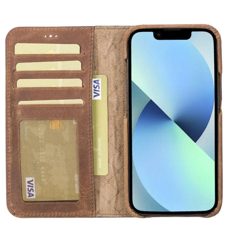 Full Leather Coating Detachable Wallet Case for Apple iPhone 13 Series - Puck's