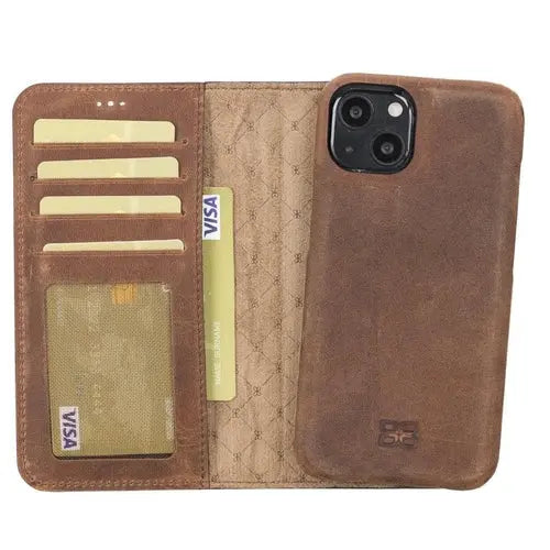 Full Leather Coating Detachable Wallet Case for Apple iPhone 13 Series - Puck's