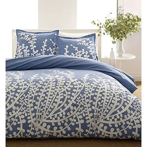 Full / Queen 100-Percent Cotton 3-Piece Comforter Set with Blue White - Puck's