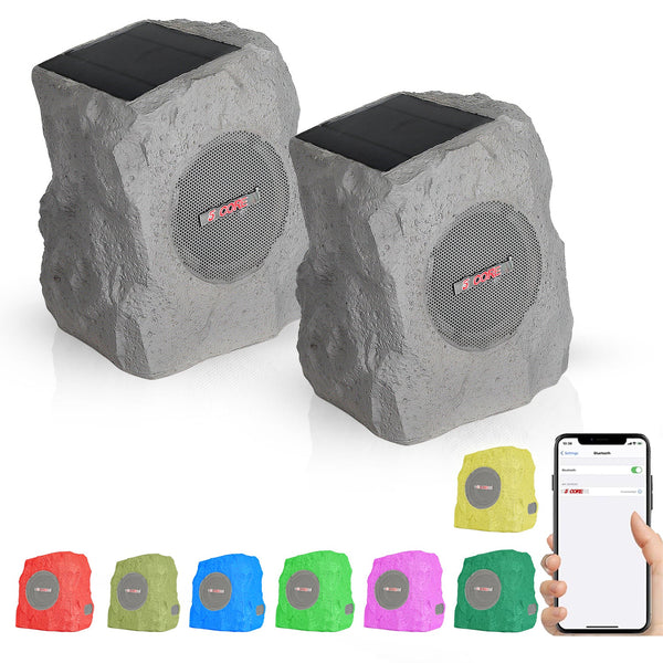 5 Core Rock Speaker Outdoor Waterproof Bluetooth Garden Speakers Solar & USB Charging RGB Colors for Patio Pool & Home-0