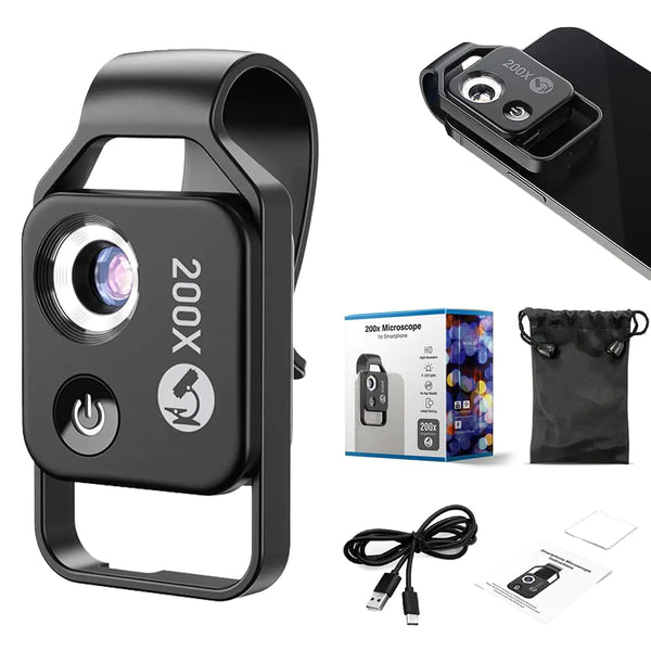 200x Magnification Zoom, 2024 New Pocket HD Phone Microscopes with LED Light Cell Phone Lens Attachments, Portable Microscopic Lens for Cell Smartphone (White) - Puck's