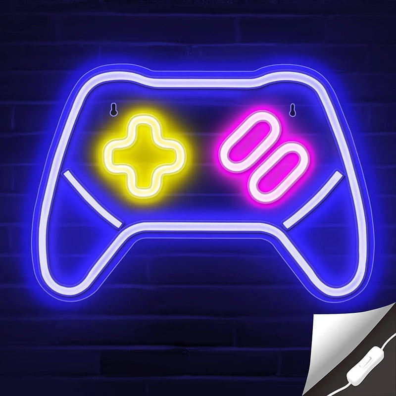Game Controller Neon Signs – Gamepad/Game Remote Neon Sign for Video/Pc Gamer, Teen Boys' Gift - Game Zone LED Signs for Wall, Bedroom, Game Room Decor - Cool Gaming Console Neon Light - Puck's