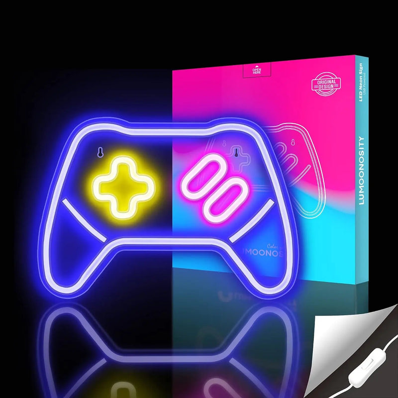 Game Controller Neon Signs – Gamepad/Game Remote Neon Sign for Video/Pc Gamer, Teen Boys' Gift - Game Zone LED Signs for Wall, Bedroom, Game Room Decor - Cool Gaming Console Neon Light - Puck's