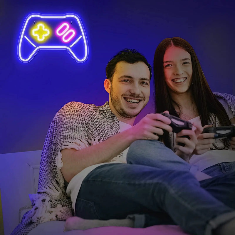 Game Controller Neon Signs – Gamepad/Game Remote Neon Sign for Video/Pc Gamer, Teen Boys' Gift - Game Zone LED Signs for Wall, Bedroom, Game Room Decor - Cool Gaming Console Neon Light - Puck's