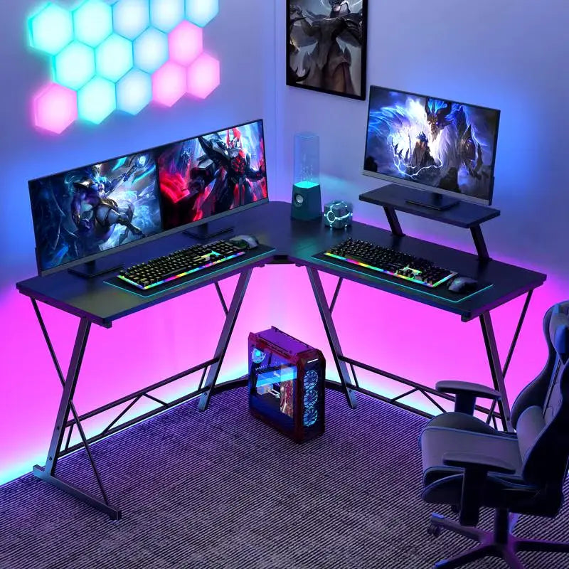 Gaming Furniture Gamer Desk,Gaming Desk,L Shaped Gaming Desk Corner Computer Deskcomputer Desk Thick Tables & Desks,Black Comput - Puck's
