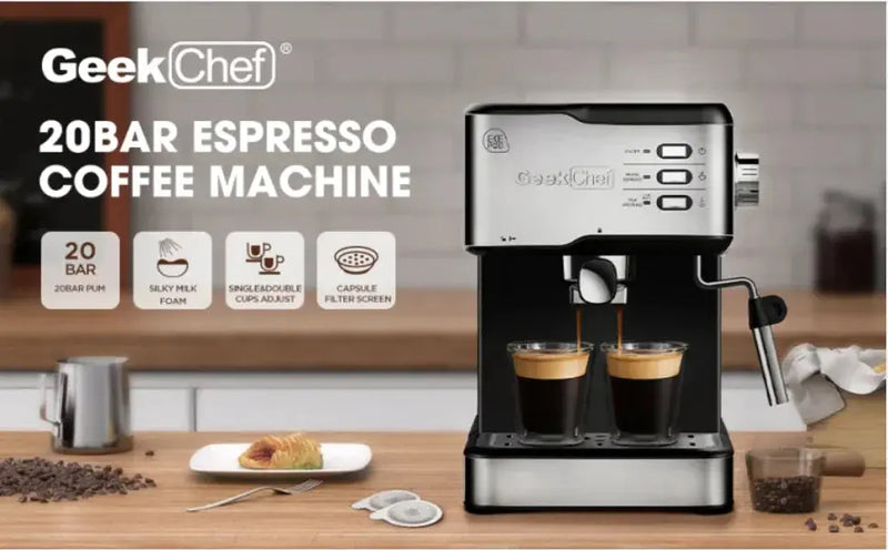 Geek Chef 20-Bar Espresso Machine with Milk Frother - Puck's