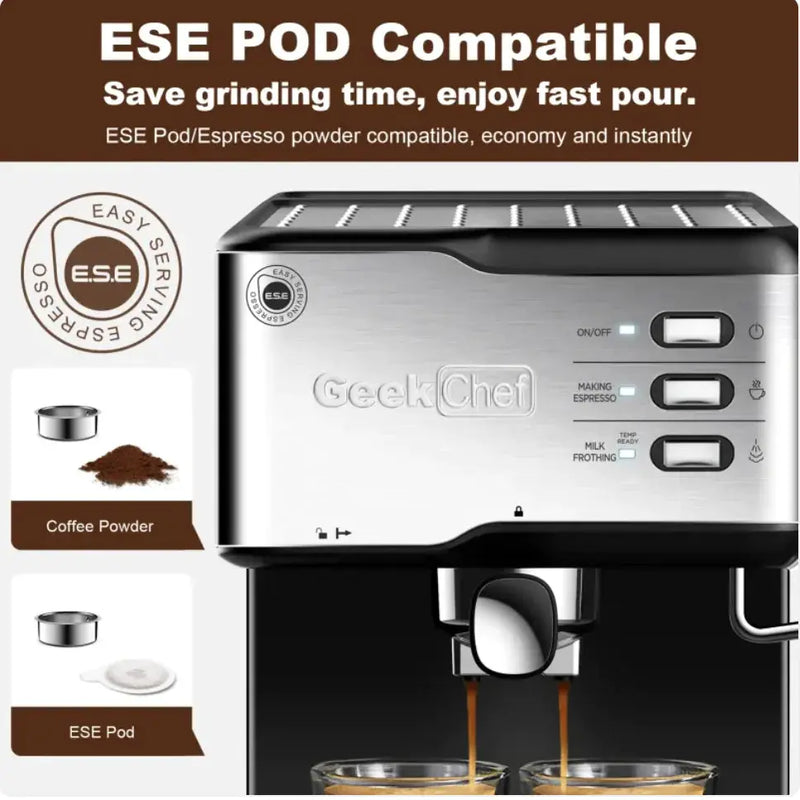 Geek Chef 20-Bar Espresso Machine with Milk Frother - Puck's