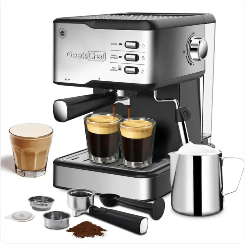 Geek Chef 20-Bar Espresso Machine with Milk Frother - Puck's