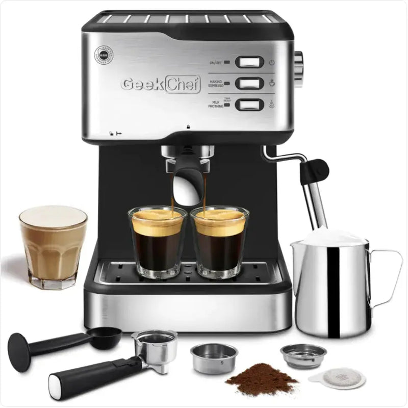 Geek Chef 20-Bar Espresso Machine with Milk Frother - Puck's