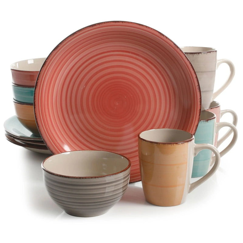 Gibson Home 12 Piece Pastel Stoneware Dinnerware Set in Assorted - Puck's