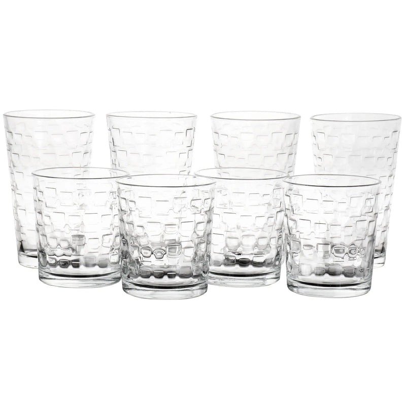 Gibson Home Canton 16 Piece Embossed Square Glassware Tumbler Set - Puck's