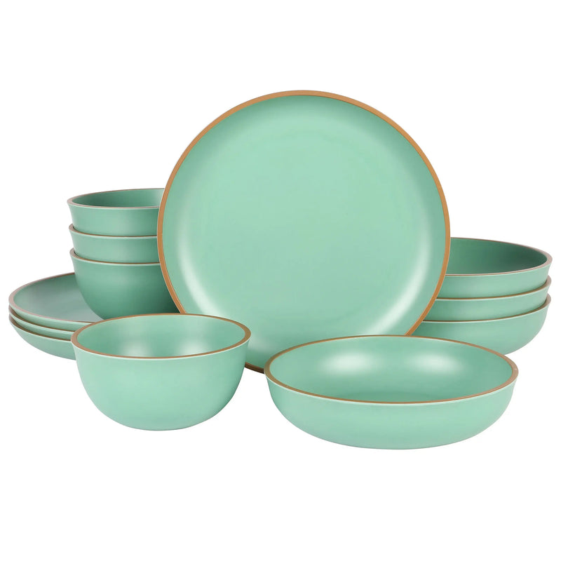 Gibson Home Rockabye 12 Piece Double Bowl Melamine Dinnerware Set in - Puck's