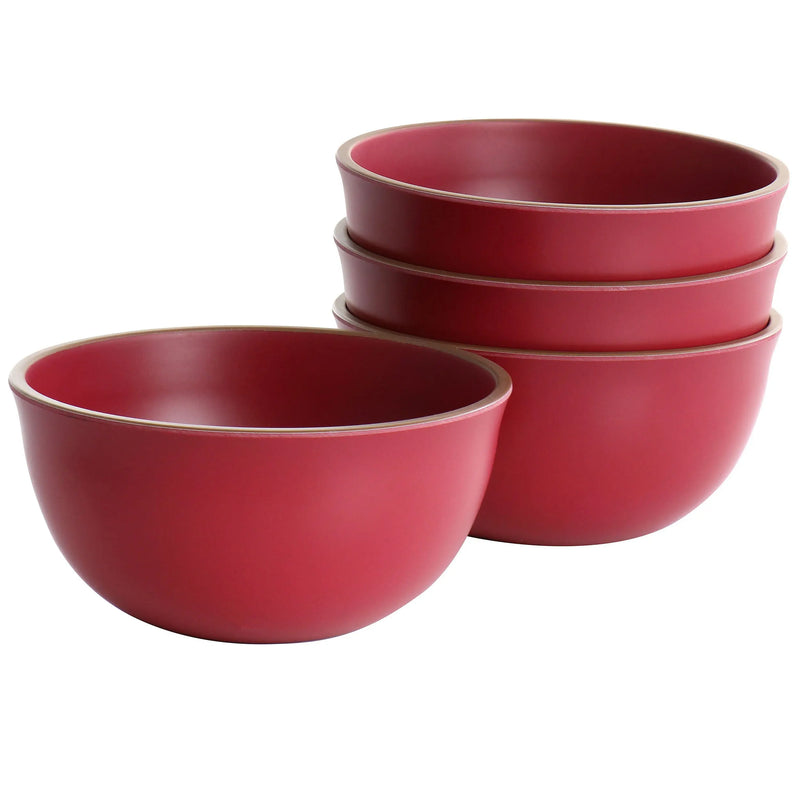 Gibson Home Rockabye 4 Piece Melamine Cereal Bowl Set in Dark Pink - Puck's