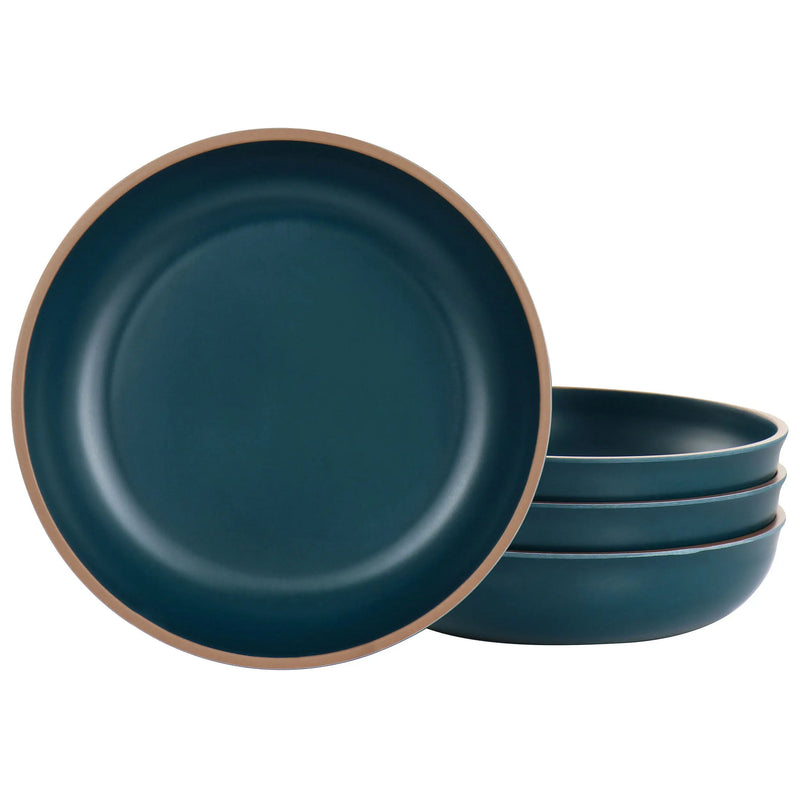 Gibson Home Rockabye 4 Piece Melamine Dinner Bowl Set in Dark Teal - Puck's