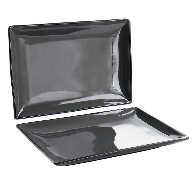 Gibson Home Urban Cafe 2 Piece 12 Inch Rectangle Stoneware Platter Set - Puck's