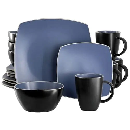 Gibson Soho Lounge 16 Piece Square Stoneware Dinnerware Set in Matte - Puck's