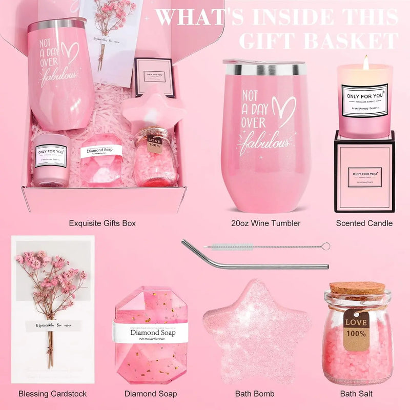 Gifts for Women, Unique Gift for Women, Mom, Girlfriend, Best Friend, Sister, Wife, Teacher, Nurse, Her - Birthday, Christmas, Valentine'S Day, Mothers Day Gifts -Rose Spa Gift Basket Set - Puck's