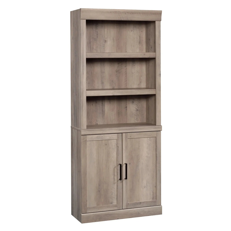 Glendale 5 Shelf Bookcase with Doors, Rustic Gray Finish - Puck's