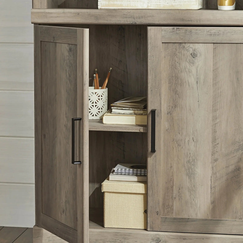 Glendale 5 Shelf Bookcase with Doors, Rustic Gray Finish - Puck's
