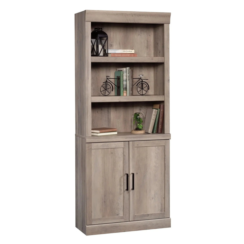 Glendale 5 Shelf Bookcase with Doors, Rustic Gray Finish - Puck's