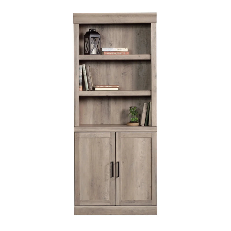 Glendale 5 Shelf Bookcase with Doors, Rustic Gray Finish - Puck's