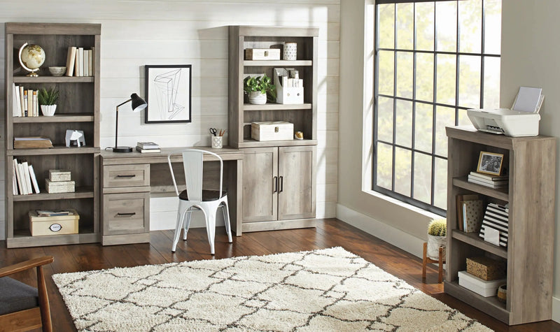 Glendale 5 Shelf Bookcase with Doors, Rustic Gray Finish - Puck's