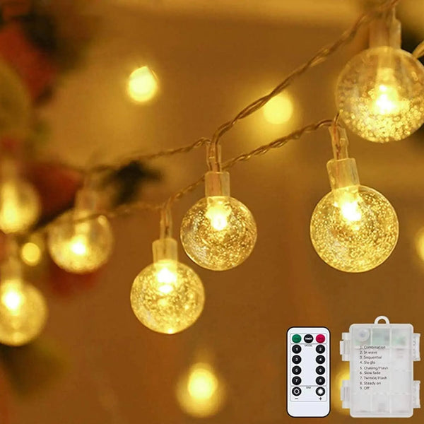Globe String Lights Fairy Lights Battery Operated 16.4Ft 50LED String Lights with Remote Waterproof Indoor Outdoor Hanging Lights Decorative Christmas Lights for Home Party Patio Garden Wedding - Puck's