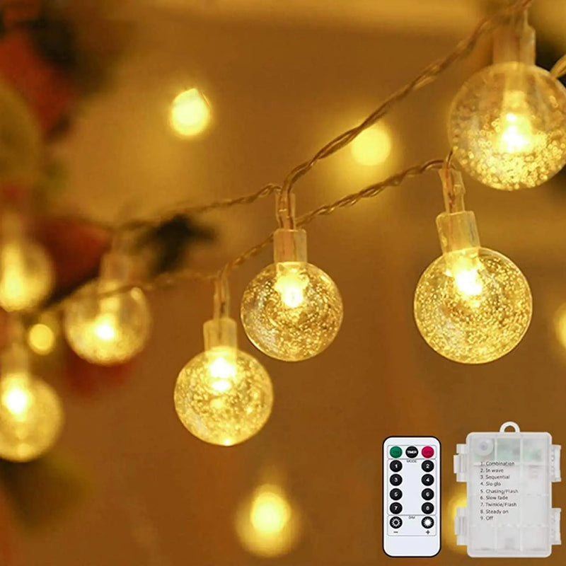 Globe String Lights Fairy Lights Battery Operated 16.4Ft 50LED String Lights with Remote Waterproof Indoor Outdoor Hanging Lights Decorative Christmas Lights for Home Party Patio Garden Wedding - Puck's