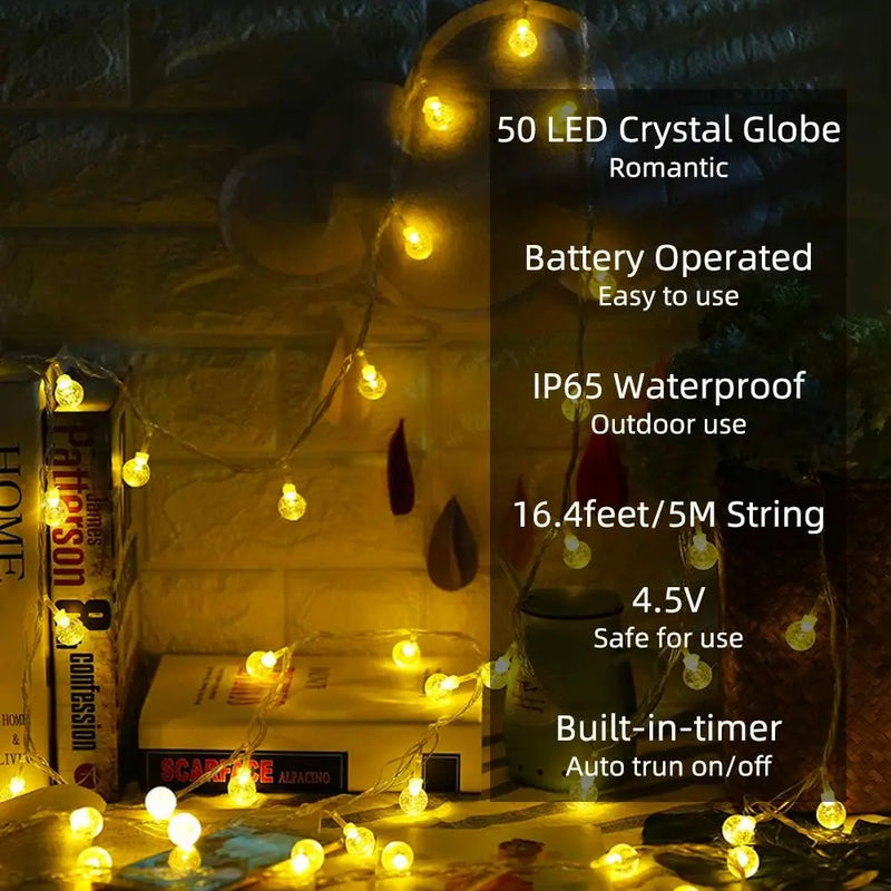 Globe String Lights Fairy Lights Battery Operated 16.4Ft 50LED String Lights with Remote Waterproof Indoor Outdoor Hanging Lights Decorative Christmas Lights for Home Party Patio Garden Wedding - Puck's
