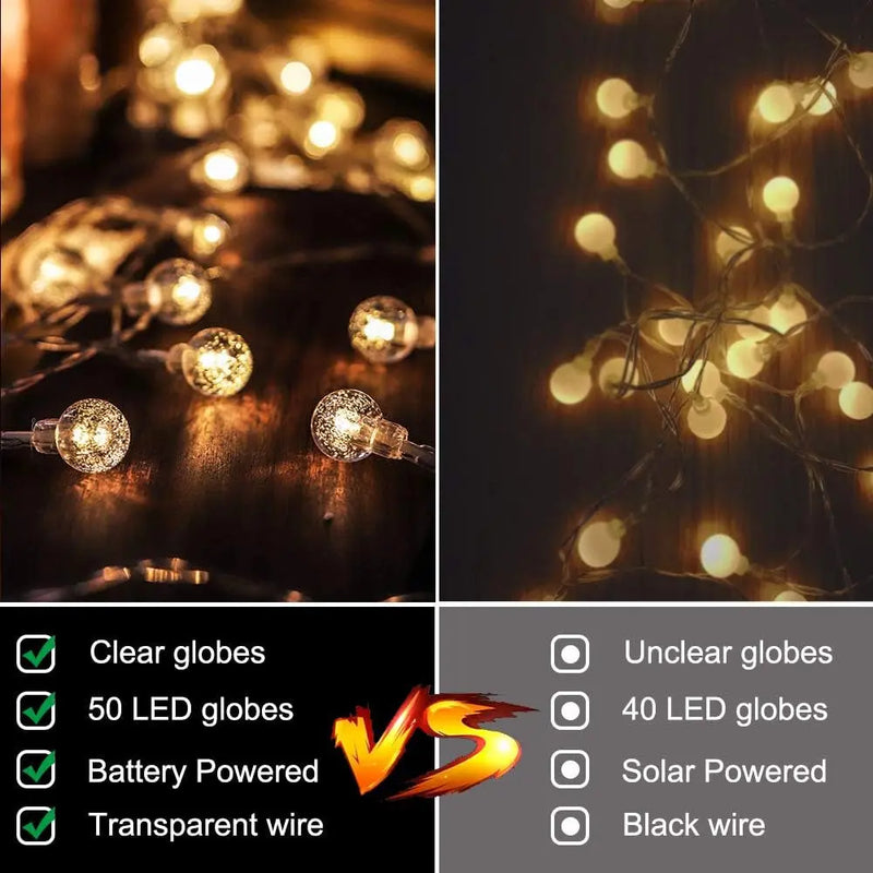 Globe String Lights Fairy Lights Battery Operated 16.4Ft 50LED String Lights with Remote Waterproof Indoor Outdoor Hanging Lights Decorative Christmas Lights for Home Party Patio Garden Wedding - Puck's