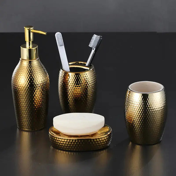 Golden Ceramic 4-Piece Bathroom Set - Puck's
