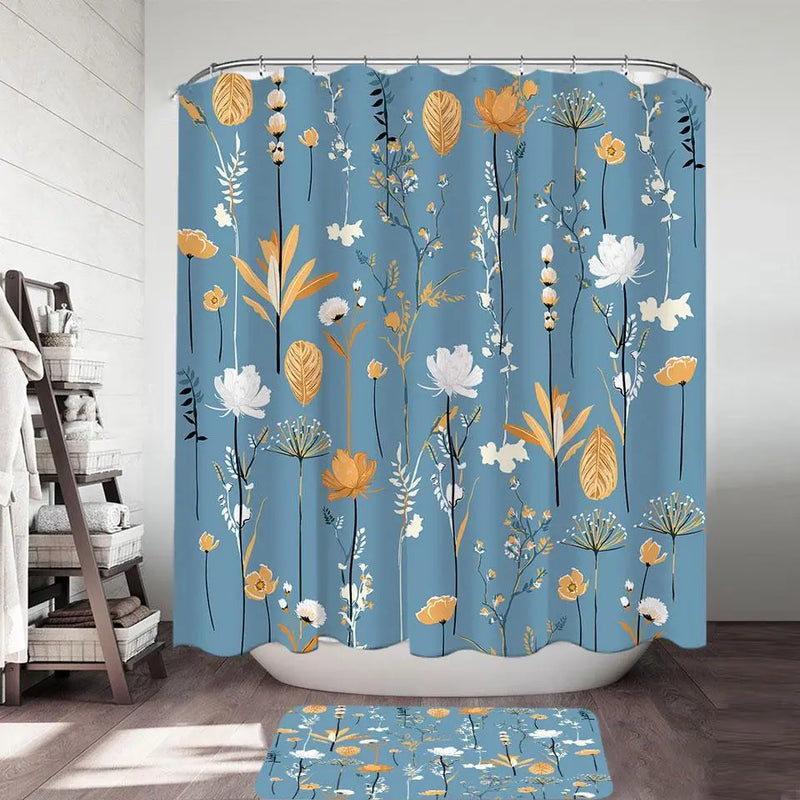 Golden White Flower Garden Shower Curtain - Puck's