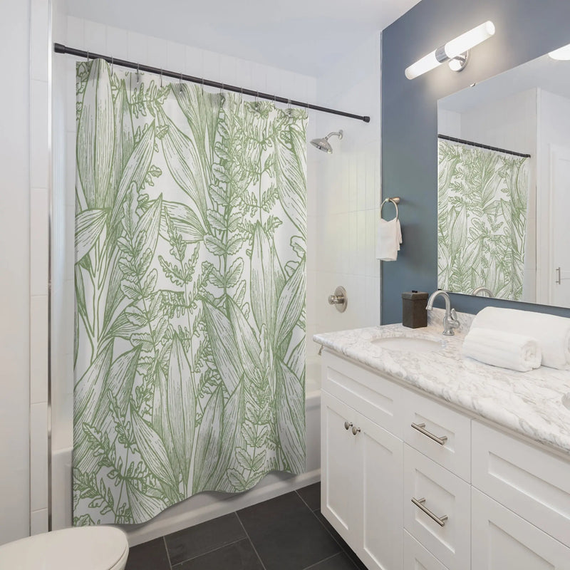 Green Leaves Outline Shower Curtain - Puck's