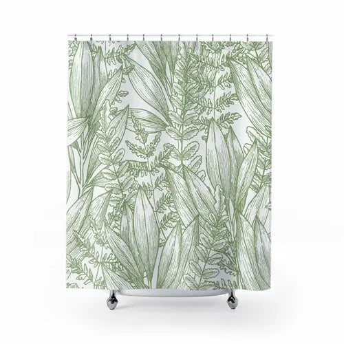 Green Leaves Outline Shower Curtain - Puck's