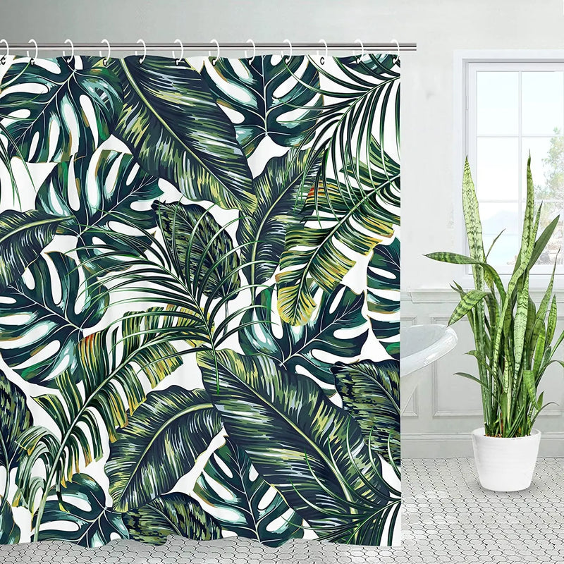 Green Shower Curtain, Tropical Shower Curtain, Plant Shower Curtain, Leaf Shower Curtain, Botanical Shower Curtain Set with 12 Hooks, Jungle Shower Curtain for Bathroom Decor, 72X84 Inches - Puck's