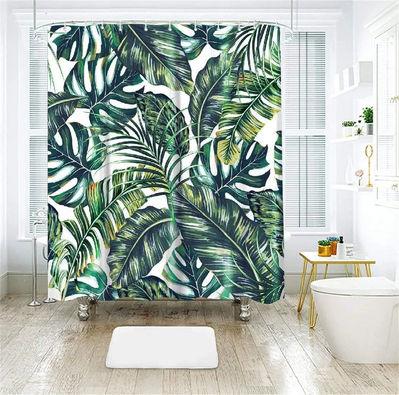 Green Shower Curtain, Tropical Shower Curtain, Plant Shower Curtain, Leaf Shower Curtain, Botanical Shower Curtain Set with 12 Hooks, Jungle Shower Curtain for Bathroom Decor, 72X84 Inches - Puck's